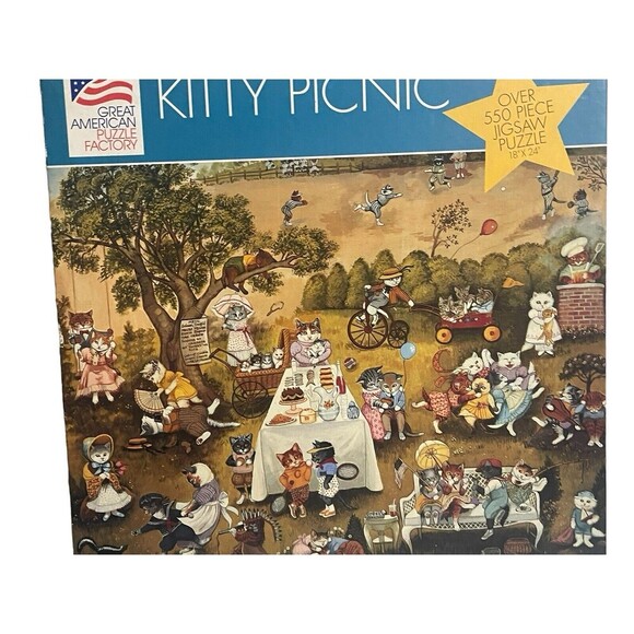 Vintage The Great American Puzzle Factory #976 Kitty Picnic 1994 RARE - Picture 9 of 10